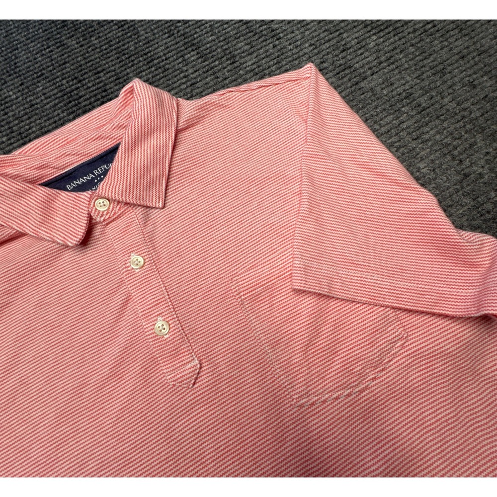 Banana Republic Polo Shirt Men Large Coral Reef Organic Cotton Pique Mini Stripe